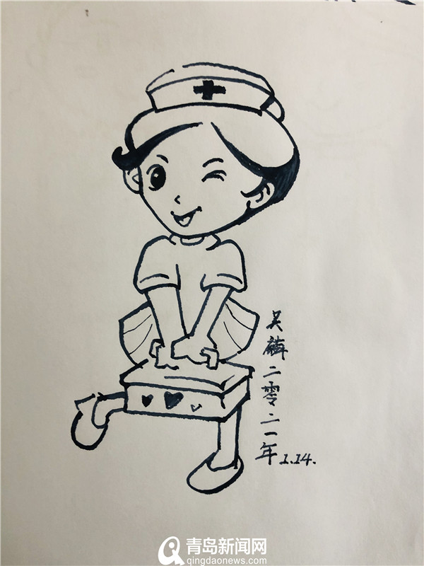 暖！青岛小哥＂女神节＂手绘漫画像 感恩救命＂医护女神＂