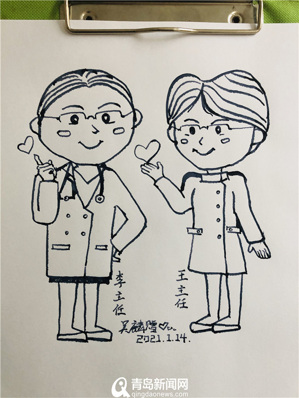 暖！青岛小哥＂女神节＂手绘漫画像 感恩救命＂医护女神＂