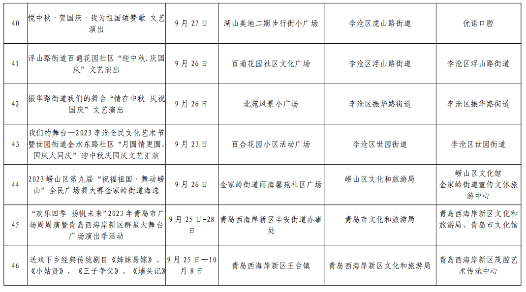 178项活动！2023青岛市中秋国庆期间文化文艺类活动演出汇总